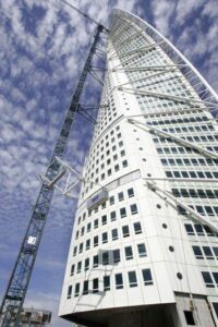 Street level view of the Turning Torso building in Sweden