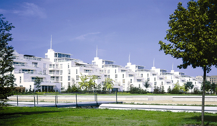 Barrier Point, an 18-storey white building in London's Docklands